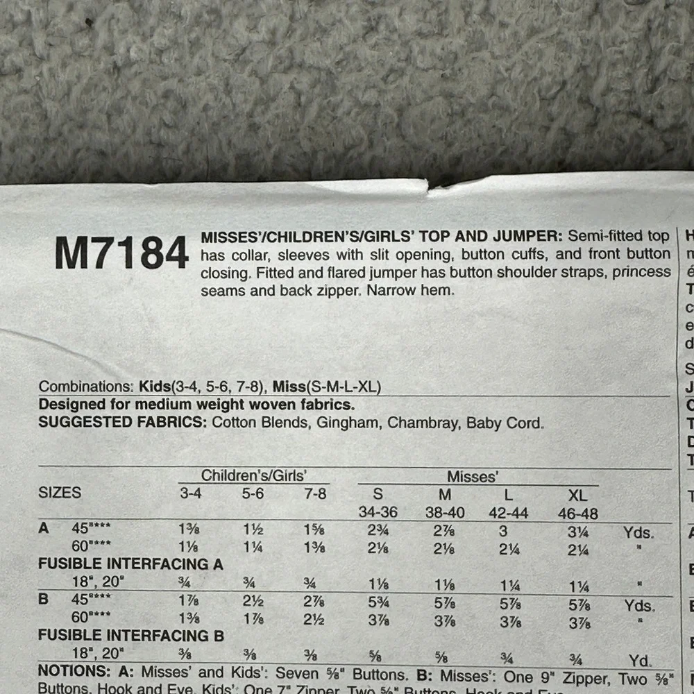 McCalls M7184 Sewing Pattern Misses Girls Jumper Dress 1958 Archive S-XL Uncut
